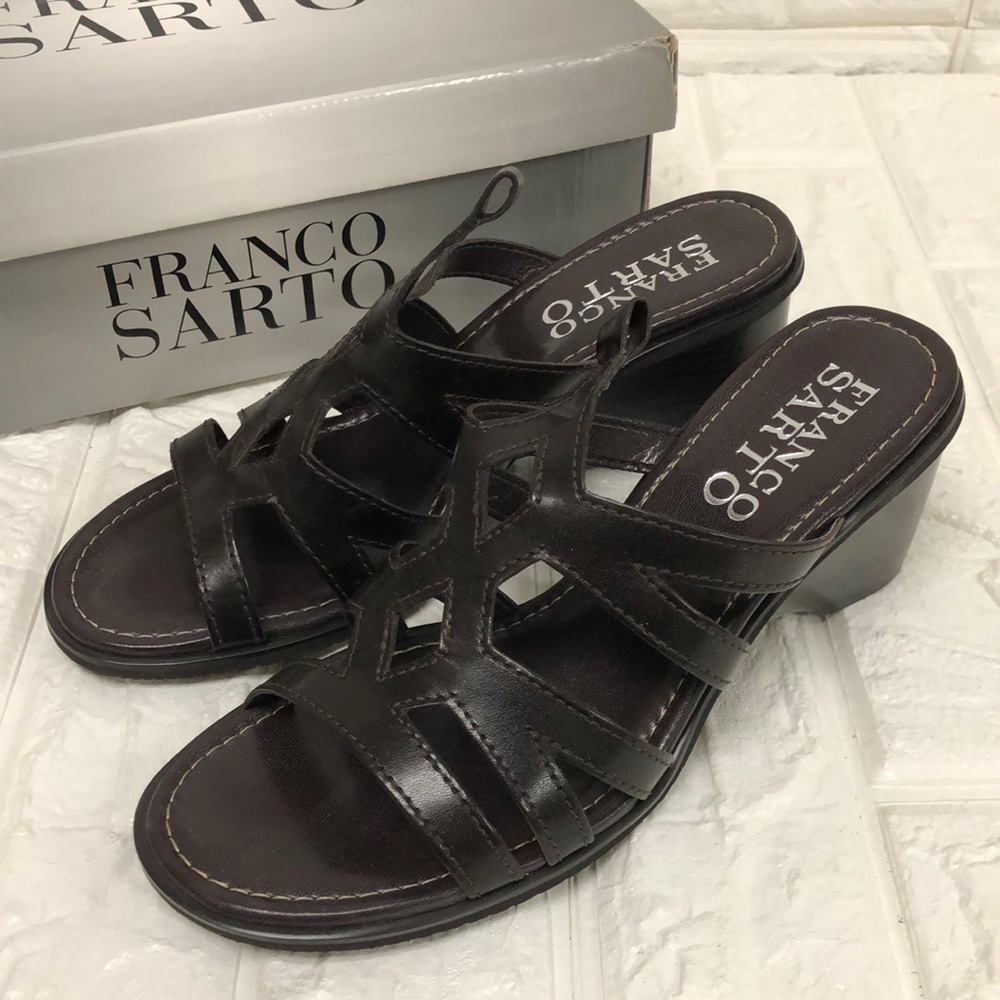 Franco Sarto CINTO cafe brown calf wedge sandals‎ women’s size 8